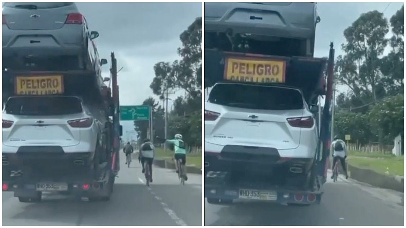 El colmo: vehículo de carga intimidó a ciclistas que le pedían espacio en la vía y por poco los atropella