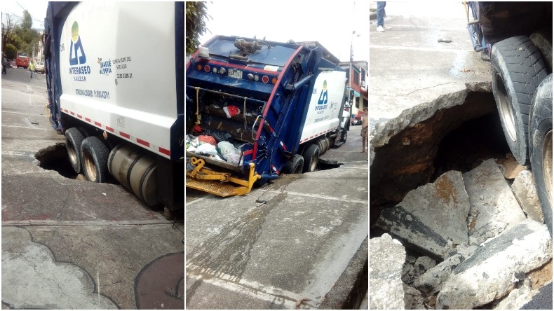 La tierra se 'tragó' un camión de Interaseo en el barrio La Gaviota de Ibagué 