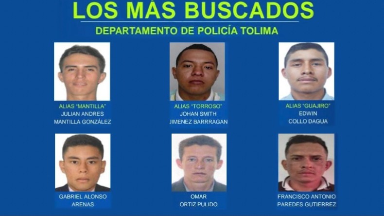 Autoridades revelaron a los más buscados en el Tolima 