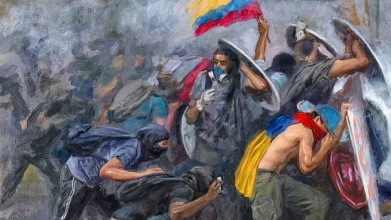Primera Línea: la obra del maestro ibaguereño Darío Ortiz que recrea la lucha del pueblo colombiano 