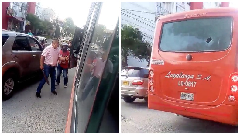 Intolerancia vial en Ibagué: pelea entre motociclista y conductor de bus acabó con vidrios rotos