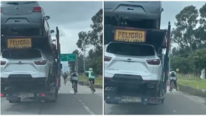 El colmo: vehículo de carga intimidó a ciclistas que le pedían espacio en la vía y por poco los atropella